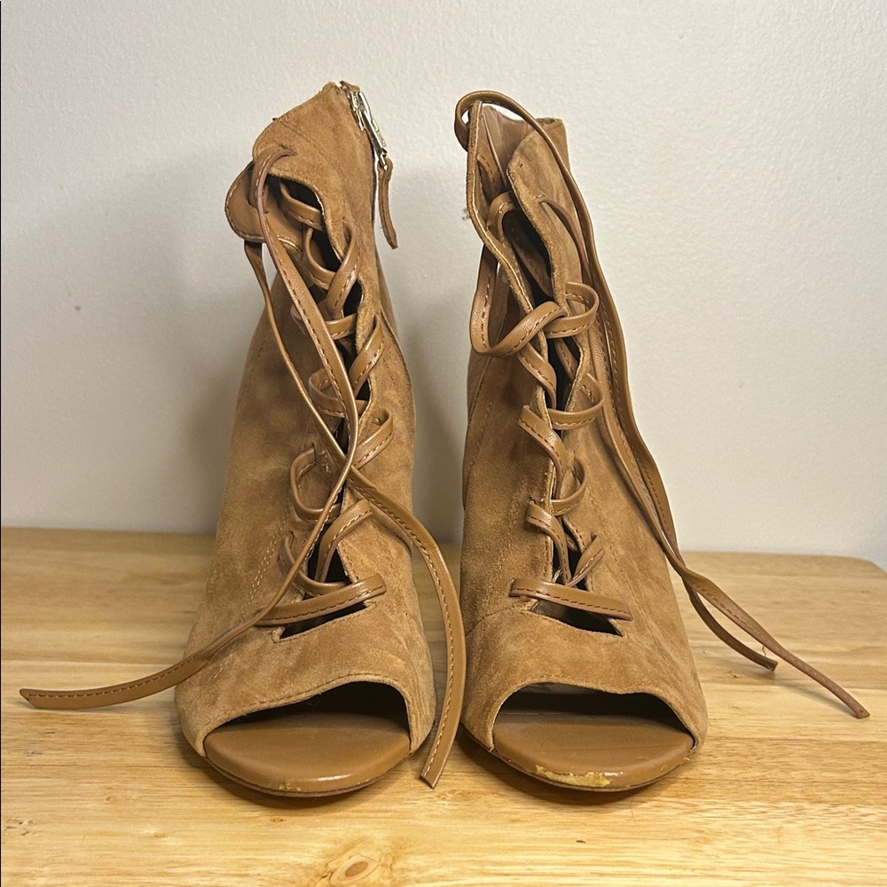 Sam Edelman Brown Lace-Up Peep Toe Boots